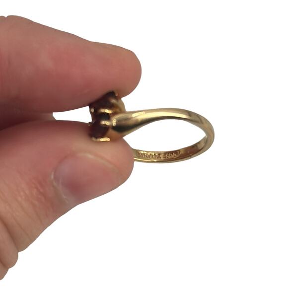 Red stone gold plated double stone ring - Picture 2 of 3